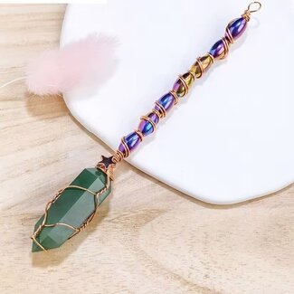 Green Aventurine Hexagonal Pillar Scepters - Double Terminated - Copper Wire Wrapped Multi Colored Jewels Magic Wand Ornament