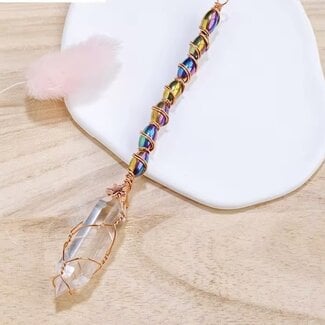 Clear Quartz Hexagonal Pillar Scepters - Double Terminated - Copper Wire Wrapped Multi Colored Jewels Magic Wand Ornament