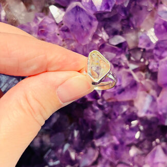 Herkimer Diamond Ring - Adjustable Rough Bezel Set - Sterling Silver Raw Natural