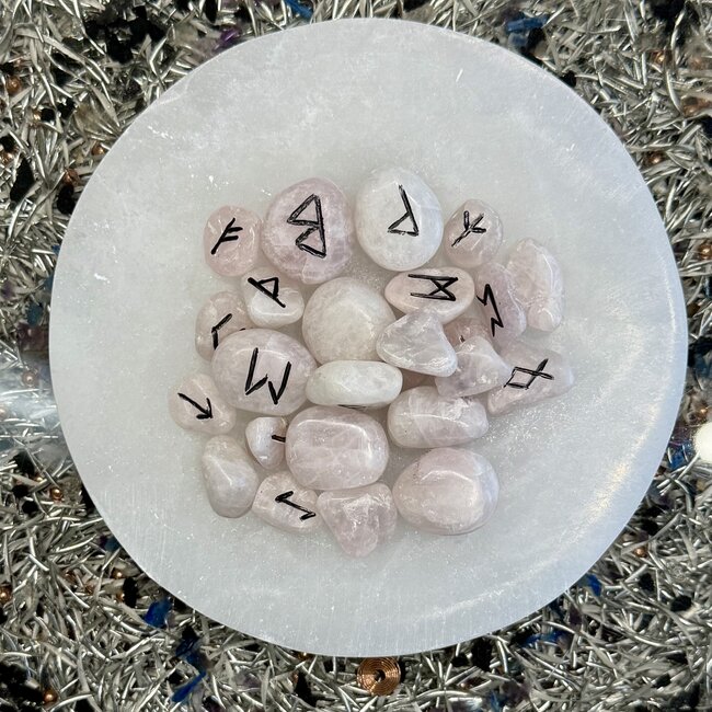 Lavender (Purple) Quartz Tumbled Runes Set - Divination Tool Elder Futhark Casting Nordic Set