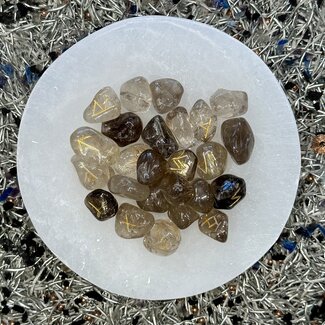 Smoky (Smokey) Quartz Tumbled Runes Set - Divination Tool Elder Futhark Casting Nordic Set