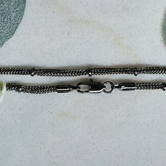 Necklaces - 18" Triple Three 3 Strand Dainty Link Chain Gunmetal Black (Stainless Steel) Lobster Clasp - Pendants