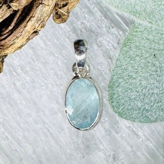 Aquamarine Pendants - #1 Oval Faceted Double Bezel Set - Sterling Silver