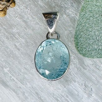 Aquamarine Pendants - #3 Oval Faceted Bezel Set - Sterling Silver