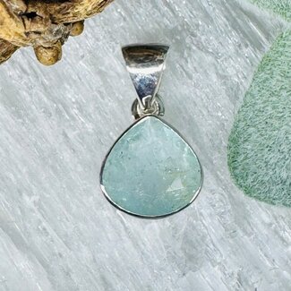 Aquamarine Pendants - Large Teardrop Pear Faceted Bezel Set - Sterling Silver