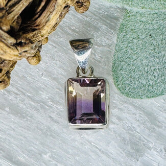 Ametrine (Amethyst & Citrine) Pendants - Emerald Cut Rectangle Bezel Set - Sterling Silver .925