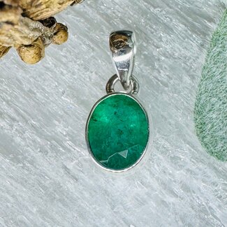 Emerald Pendants - Oval Faceted Bezel Set - Sterling Silver .925