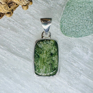 Moss Agate Pendants - Rectangle Double Bezel Set - Sterling Silver