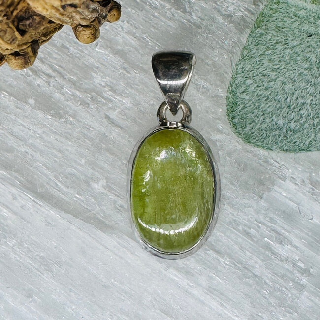 Green Kyanite Pendants - Oval Double Bezel Set - Sterling Silver