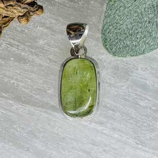Green Kyanite Pendants - Rounded Rectangle Double Bezel Set - Sterling Silver
