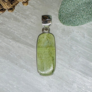 Green Kyanite Pendants - Long Rectangle Bezel Set - Sterling Silver