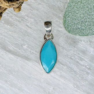 Natural Turquoise Pendants - Marquise Faceted Double Bezel Set - Sterling Silver