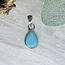 Natural Turquoise Pendant - Teardrop Pear Double Bezel Set-  Sterling Silver