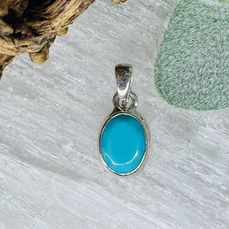 Natural Turquoise Pendants - Oval Faceted Double Bezel Set-  Sterling Silver