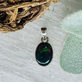 Black Fire Opal (Ethopian) Pendants - Oval Bezel Set - Sterling Silver