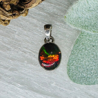 Black Fire Opal (Ethopian) Pendants - Oval #2 Bezel Set - Sterling Silver