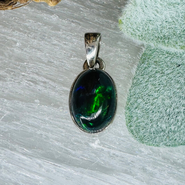 Black Fire Opal (Ethopian) Pendants - Oval #5 Bezel Set - Sterling Silver