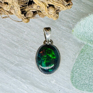 Black Fire Opal (Ethopian) Pendants - Oval #6 Bezel Set - Sterling Silver