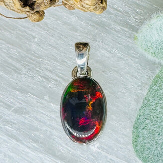 Black Fire Opal (Ethopian) Pendants - Oval #7 Bezel Set - Sterling Silver