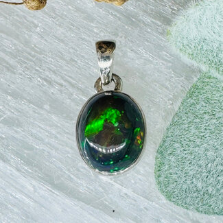 Black Fire Opal (Ethopian) Pendants - Oval #9 Bezel Set - Sterling Silver