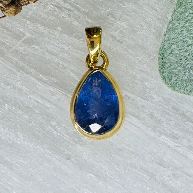 Tanzanite Pendants - Tearrop Pear Faceted Double Bezel Set - 18k Gold Plated over Sterling Silver