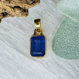 Tanzanite Pendants - Rectangle (Emerald Cut) Faceted Double Bezel Set - 18k Gold Plated over Sterling Silver