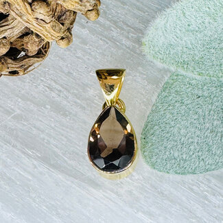 Smoky (Smokey) Quartz Pendants - Teardrop Pear Faceted Double Bezel Set - 18k Gold Plated over Sterling Silver