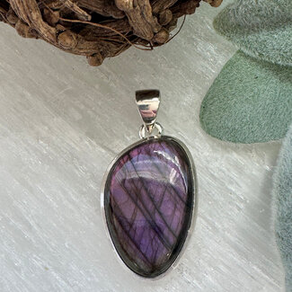 Purple Labradorite Pendants - Oblong Oval Bezel Set - Sterling Silver