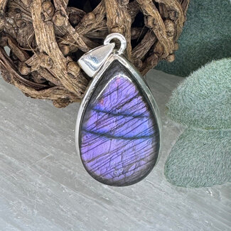 Purple Labradorite Pendants - Teardrop Pear Bezel Set - Sterling Silver