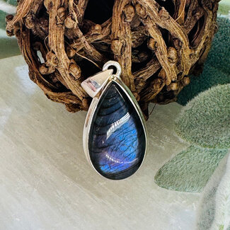 Purple Labradorite Pendants - Teardrop Pear Bezel Set - Sterling Silver