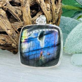 Purple Labradorite Pendants - Square Bezel Set - Sterling Silver