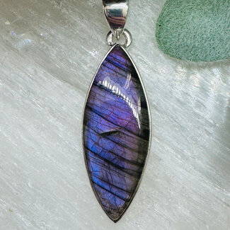 Purple Labradorite Pendants - Marquise Marquee Bezel Set - Sterling Silver
