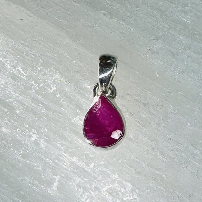 Ruby Pendants (AAA Grade)  - Teardrop Pear Faceted Bezel Set - Sterling Silver