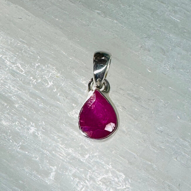 Ruby Pendants (AAA Grade)  - Teardrop Pear Faceted Bezel Set - Sterling Silver