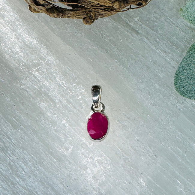 Ruby Pendants (AAA Grade)  - Oval Faceted Bezel Set - Sterling Silver