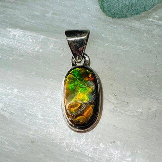 Ammolite (Ammonite) Pendants - Long Oval Bezel Set - Sterling Silver