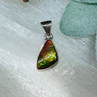Ammolite (Ammonite) Pendants - Obtuse Triangle Bezel Set - Sterling Silver