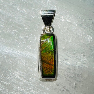 Ammolite Pendants - Slender Rectangle Bezel Set - Sterling Silver