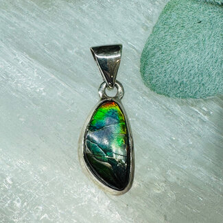 Ammolite Pendants - Obtuse Triangle #2 Bezel Set - Sterling Silver
