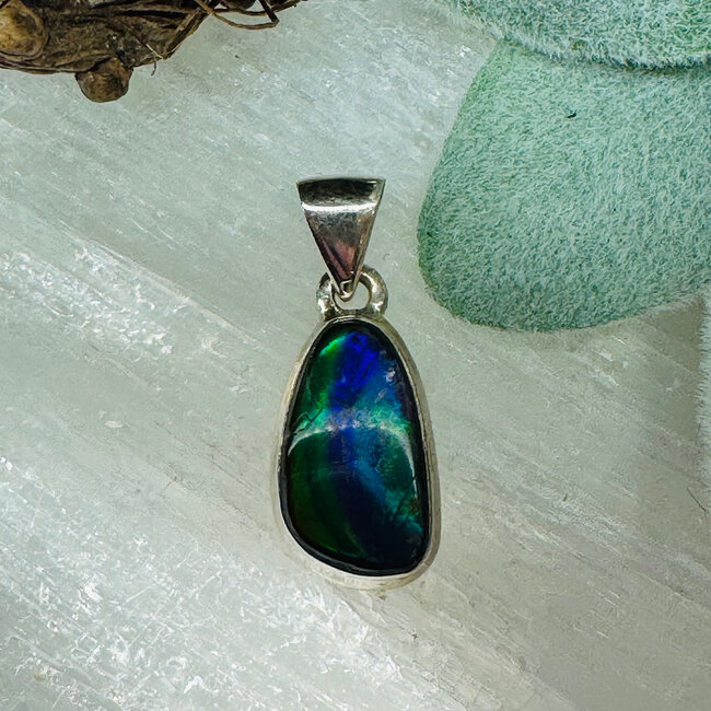 Ammolite Pendants - Natural Shape Bezel Set - Sterling Silver