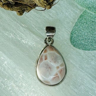 Pink Natrolite (Rhodatrolite Thomsonite Pink Larimar) Pendants - Teardrop Pear Double Bezel Set - Sterling Silver