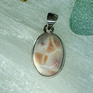 Pink Natrolite (Rhodatrolite Thomsonite Pink Larimar) Pendants - Oval Double Bezel Set - Sterling Silver