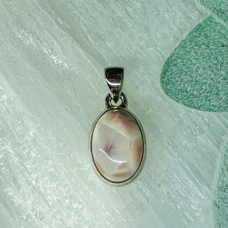 Pink Natrolite (Rhodatrolite Thomsonite Pink Larimar) Pendants - Oval #3 Double Bezel Set - Sterling Silver