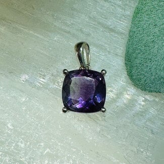 Rainbow Fluorite Pendants - Square Faceted Claw Prong Set - Sterling Silver