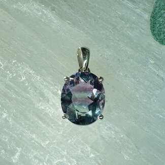 Rainbow Fluorite Pendants - Oval Faceted Claw Prong Set - Sterling Silver