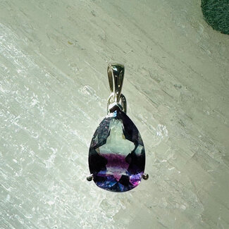 Rainbow Fluorite Pendants - Teardrop Pear Faceted Claw Prong Set - Sterling Silver