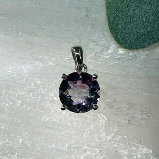 Rainbow Fluorite Pendants - Round Circle Faceted Claw Prong Set - Sterling Silver