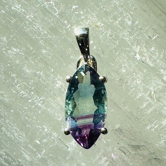 Rainbow Fluorite Pendants - Marquise Faceted Claw Prong Set - Sterling Silver