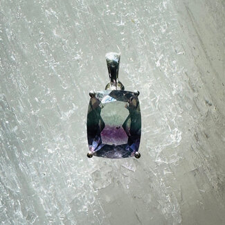Rainbow Fluorite Pendants - Rectangle Faceted Claw Prong Set - Sterling Silver