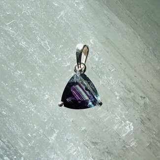 Rainbow Fluorite Pendants - Triangle Trillant Faceted Claw Prong Set - Sterling Silver